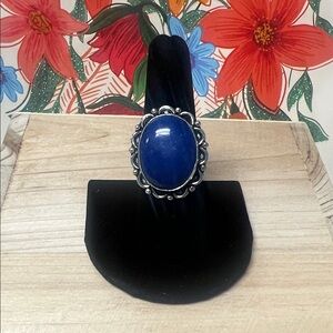 Blue lapis lazuli silver plated Ring size 8 1/2 New